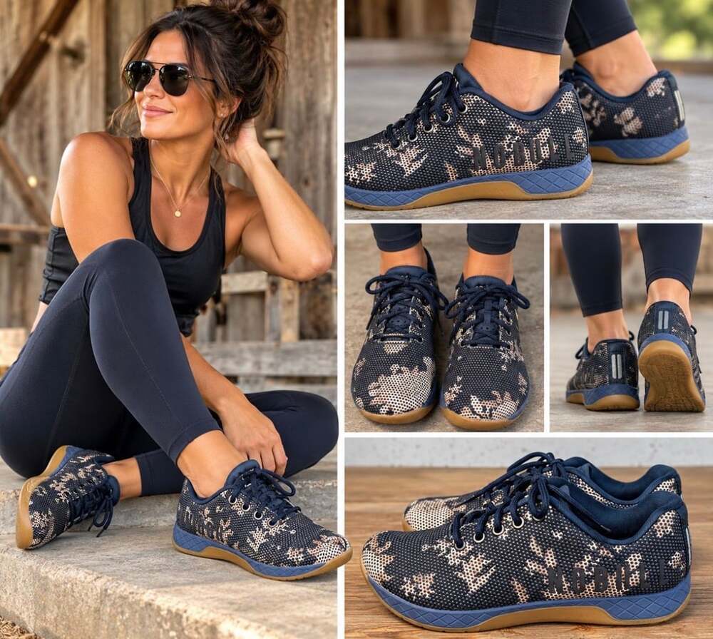 NOBULL Project Camo Trainer Shoes Navy Tan Gum Women’s 7.5 Men’s 6 CrossFit
